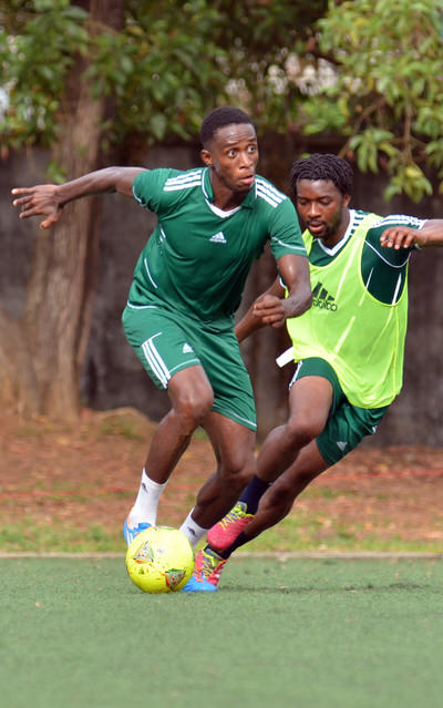 Khalifa Jabbie and Michael Lahoud  [Training Camp ahead of Leone Stars v Swaziland Game on 31 May 2014 (Pic: Darren McKinstry)]