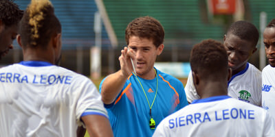 Coach McKinstry working with the Leone Stars  [Training Camp ahead of Leone Stars v Seychelles Game in Freetown on 19 July 2014 (Pic: Darren McKinstry)]